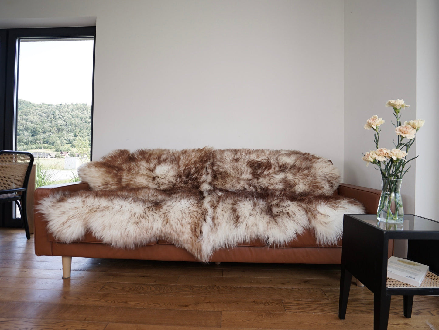 GIANT RUG FOUR sheepskin Brown Throw Genuine leather Sheep Skin Decorative rug Brown comfy, cozy, Natural very thic!