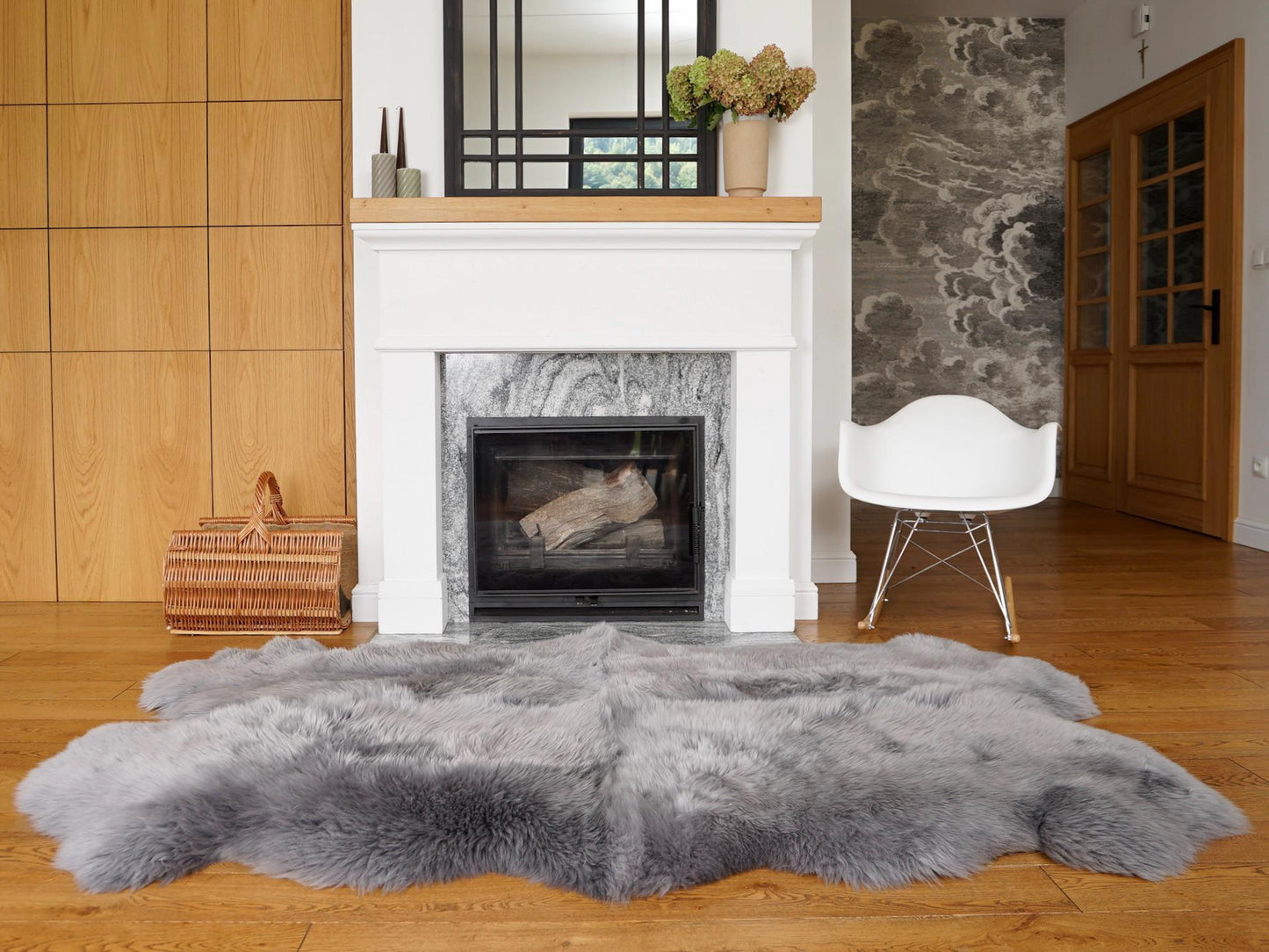 GIANT RUG FOUR sheepskin Gray Throw Genuine leather Sheep Skin Decorative rug Light Brown comfy, cozy, Natural very thick Grey