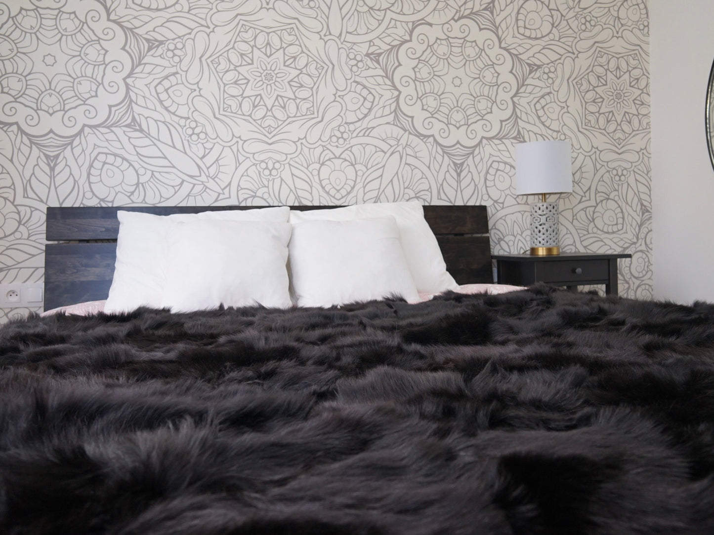 Genuine Toscana Lamb Sheepskin Throw Blanket Rug Black Bed Spread Sofa Throw Rug Black Rug Large Rug