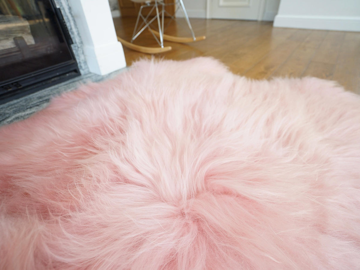GIANT RUG FOUR sheepskin Pink Throw Genuine leather Sheep Skin Decorative rug Pink comfy, cozy, Natural very thick!