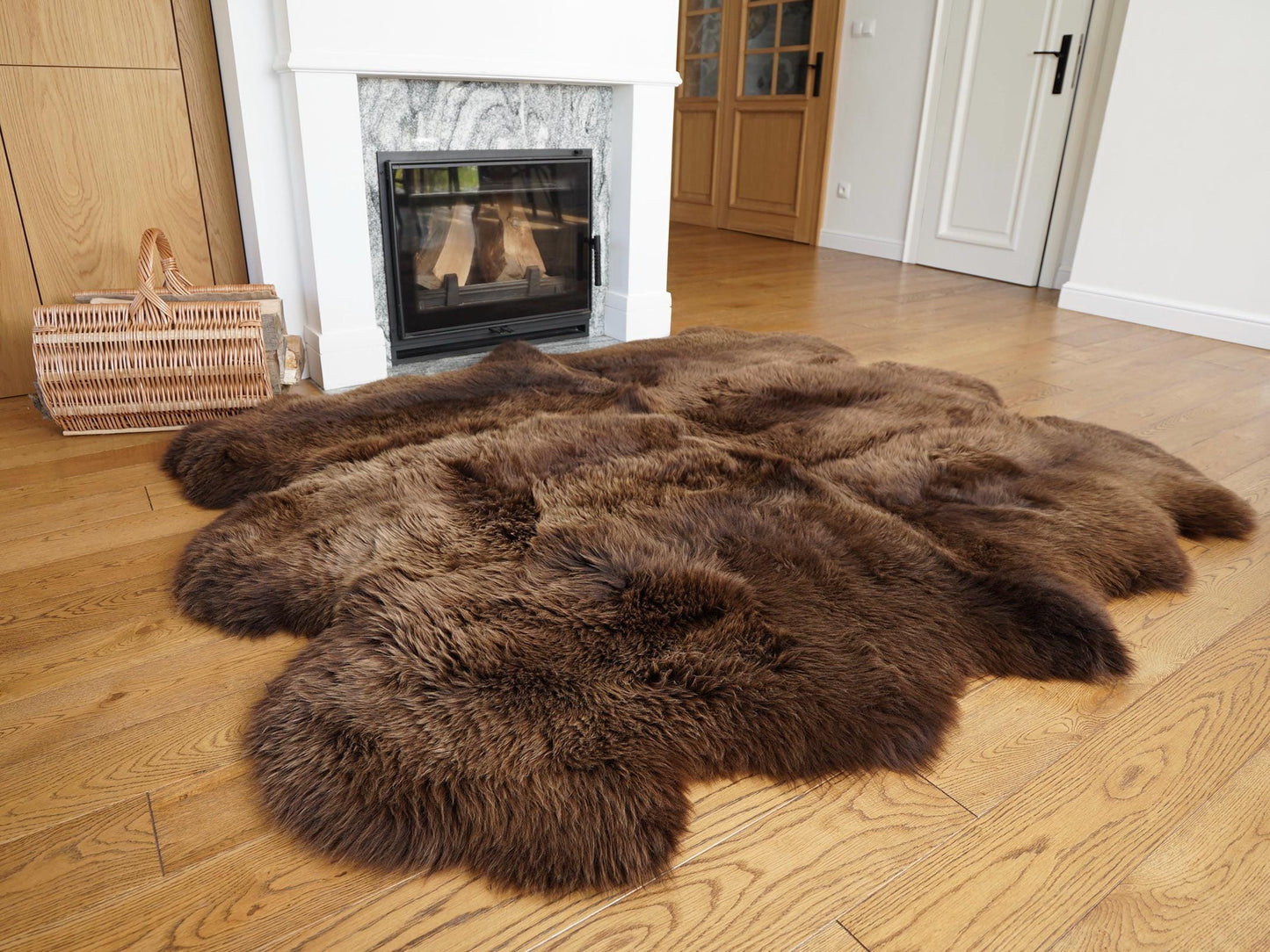 Brown Sexto Genuine Sheepskin Rug, 80 x 70 in (200 x 180 cm), Luxury XL Natural Wool Fur Area Rug, Four-Hide Design