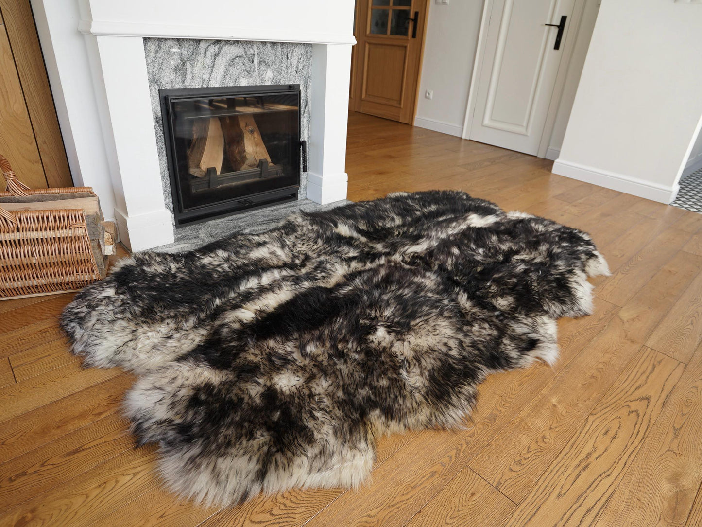 GIANT RUG FOUR sheepskin Black Throw Genuine leather Sheep Skin Decorative rug Brown comfy, cozy, Natural very thic!