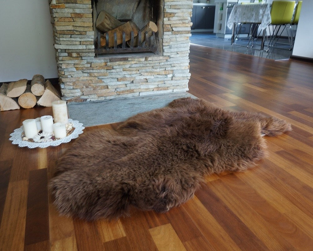 SHEEPSKIN Brown Throw Genuine leather Sheep Skin Decorative rug brown comfy, cozy, hair is very thick, shiny, 48"/ 30"
