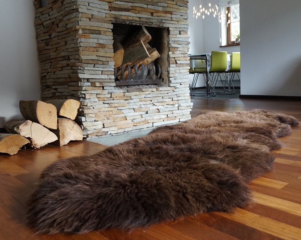 GIANT Sheepskin Double X Brown Throw Genuine leather Sheep Skin 79" x 30" Decorative rug Natural comfy,cozy, hair is very thick, s