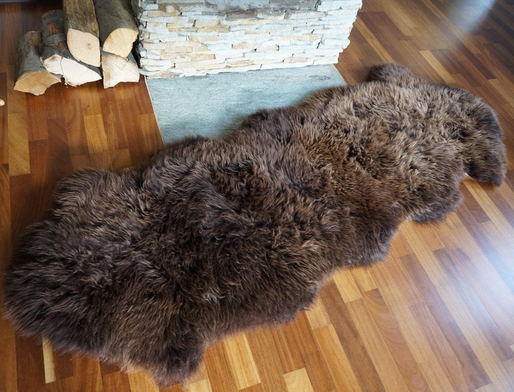 GIANT Sheepskin Double X Brown Throw Genuine leather Sheep Skin 79" x 30" Decorative rug Natural comfy,cozy, hair is very thick, s