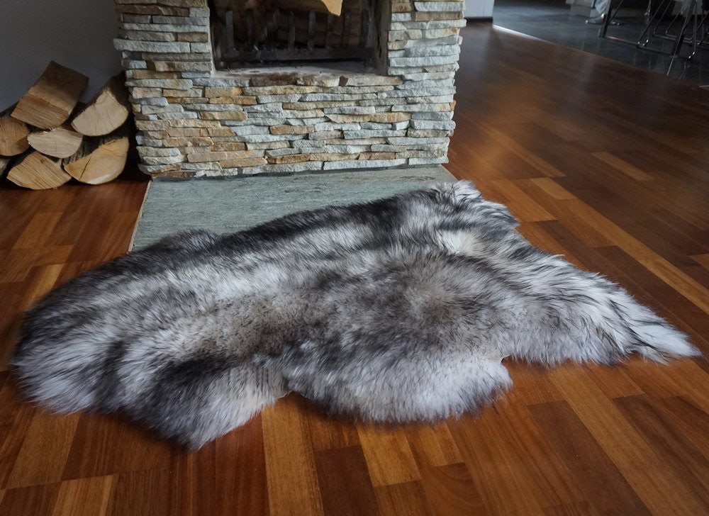 Original Black and White rug Mouflon Genuine Natural Sheepskin Genuine Natural Sheepskin Rugs Rug Throw Rugs Carpet home Cheap, Shag