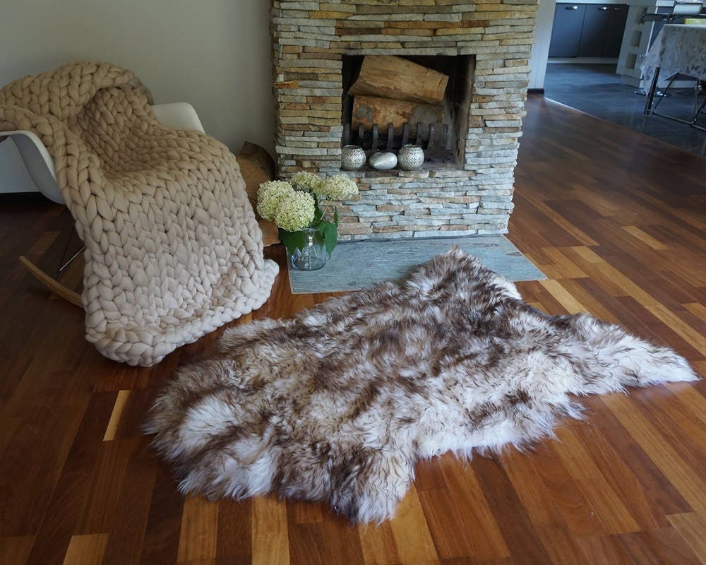 Original Brown Mouflon X 50" x 30" Genuine Natural Sheepskin Genuine Natural Sheepskin Rugs Exclusive Rug Gray Rugs Outdoor Cheap Rugs