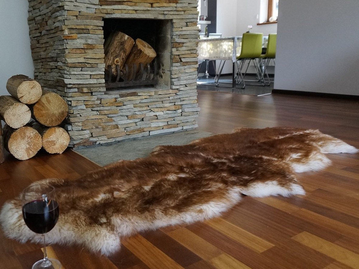 GIANT SHEEPSKIN Double X Mouflon Throw Genuine leather Sheep Skin 79" x 30" Decorative rug Natural comfy,cozy, hair is very thick, shiny !