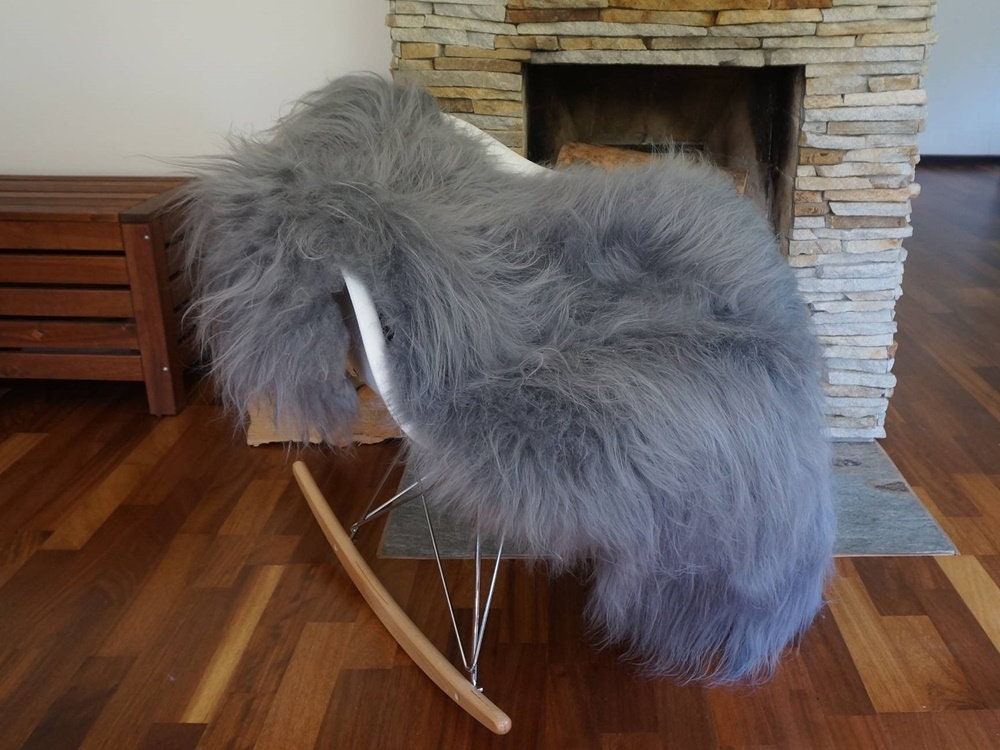 SHEEPSKIN Icelandic Grey X Throw Genuine leather Sheep Skin Decorative rug grey comfy, cozy, hair is very thick, shiny !