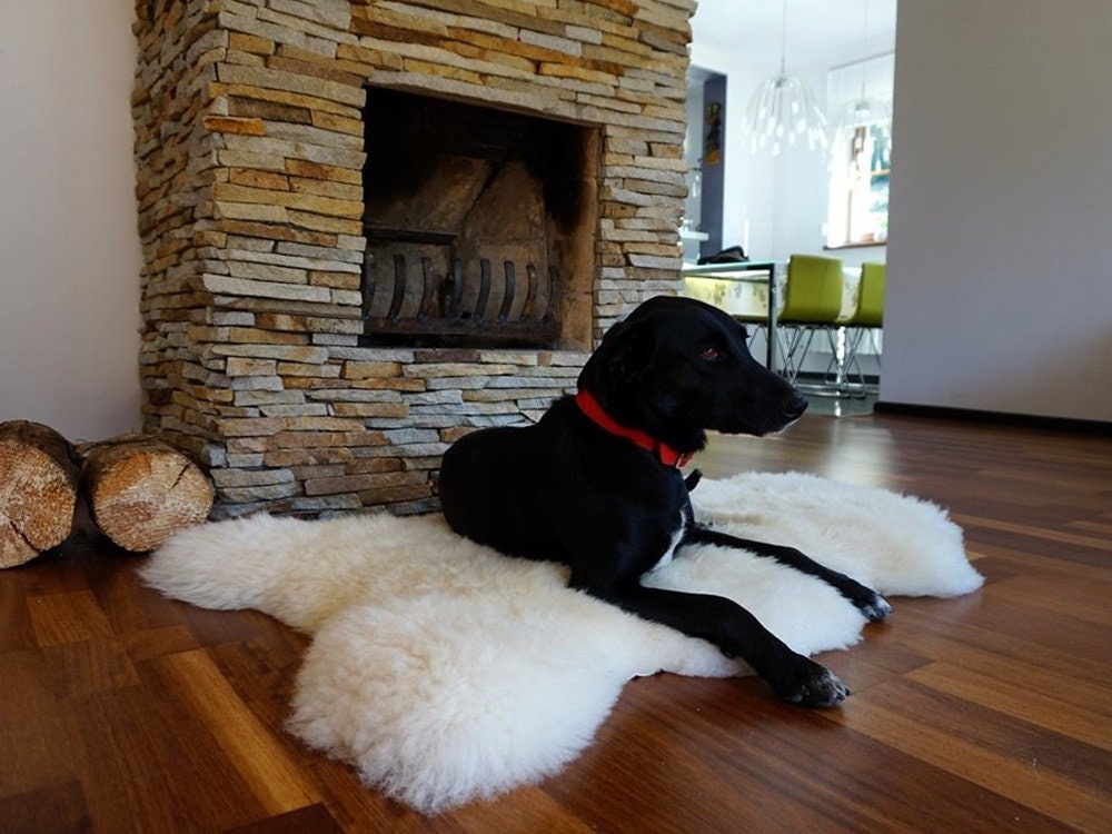 Original BIG White Genuine Natural Sheepskin Rug Exclusive rug, Large Sheepskin Dog Bed, Woolen Dog Bed Mat, Pet Dog