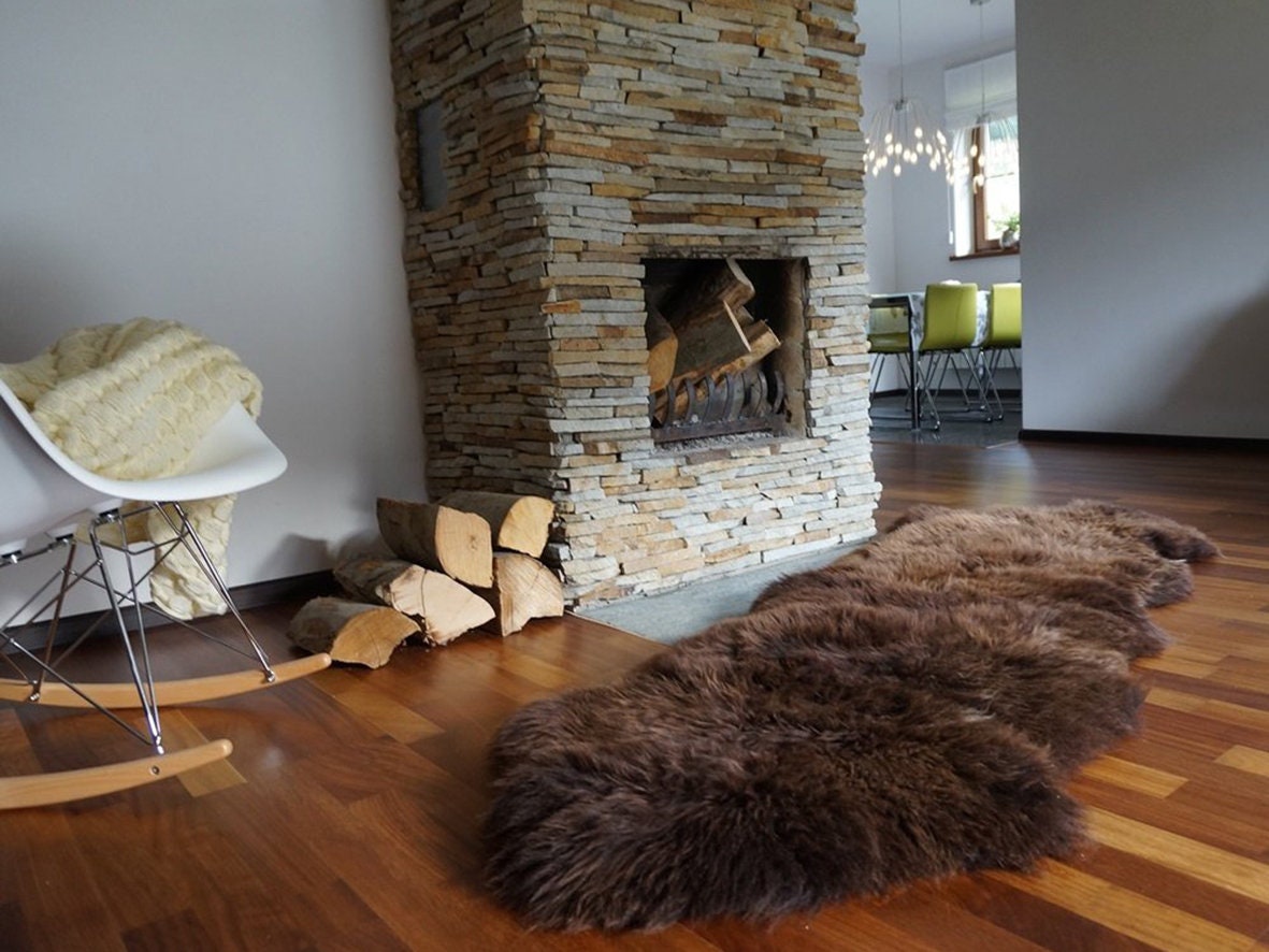 GIANT Sheepskin Double X Brown Throw Genuine leather Sheep Skin 79" x 30" Decorative rug Natural comfy,cozy, hair is very thick, s