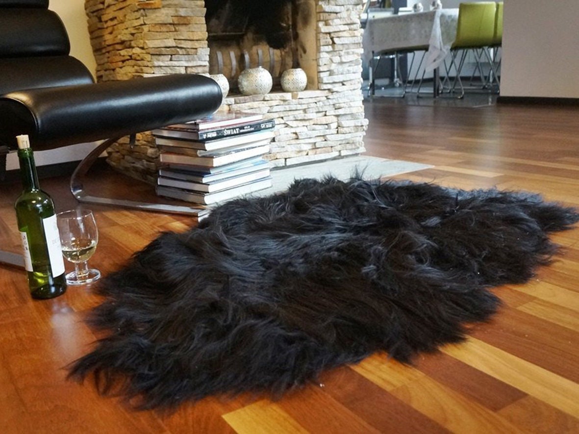 SHEEPSKIN ICELANDIC Black X Black Rug Genuine Natural Sheepskin Rug Rugs Carpet Outdoor Rugs Cheap Rugs Shag Rug Throw