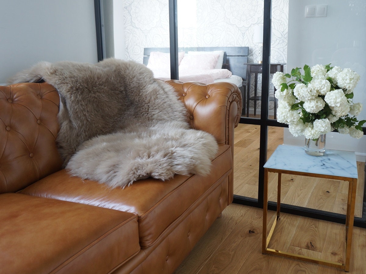 SHEEPSKIN Brown Throw Genuine leather Sheep Skin 50"x 30" Decorative White Rug Natural Throw Rugs Carpet Rugs Che