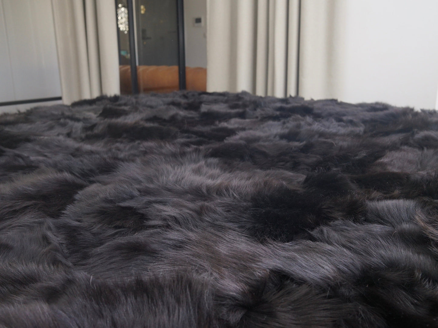 Genuine Toscana Lamb Sheepskin Throw Blanket Rug Black Bed Spread Sofa Throw Rug Black Rug Large Rug
