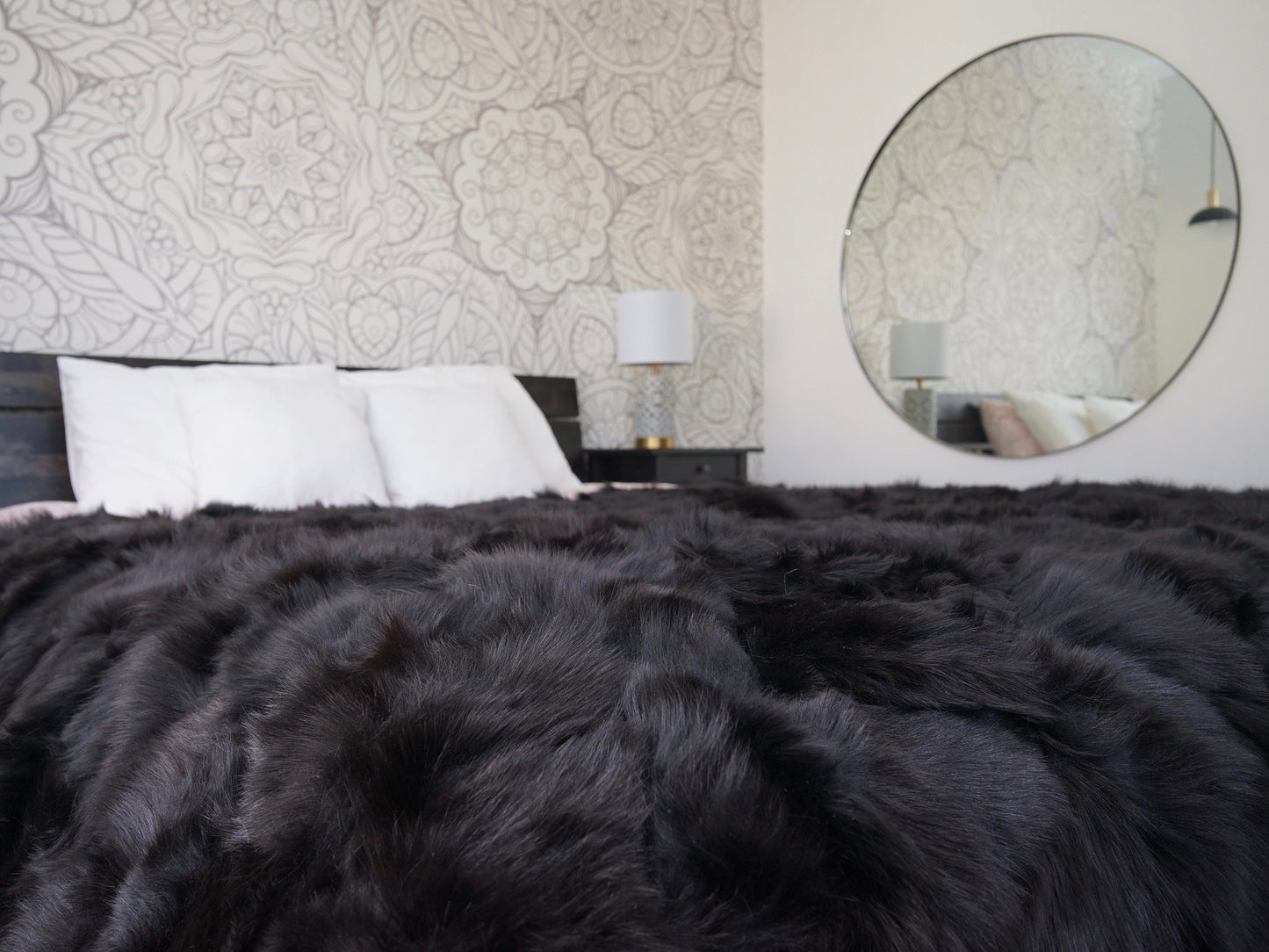 Genuine Toscana Lamb Sheepskin Throw Blanket Rug Black Bed Spread Sofa Throw Rug Black Rug Large Rug
