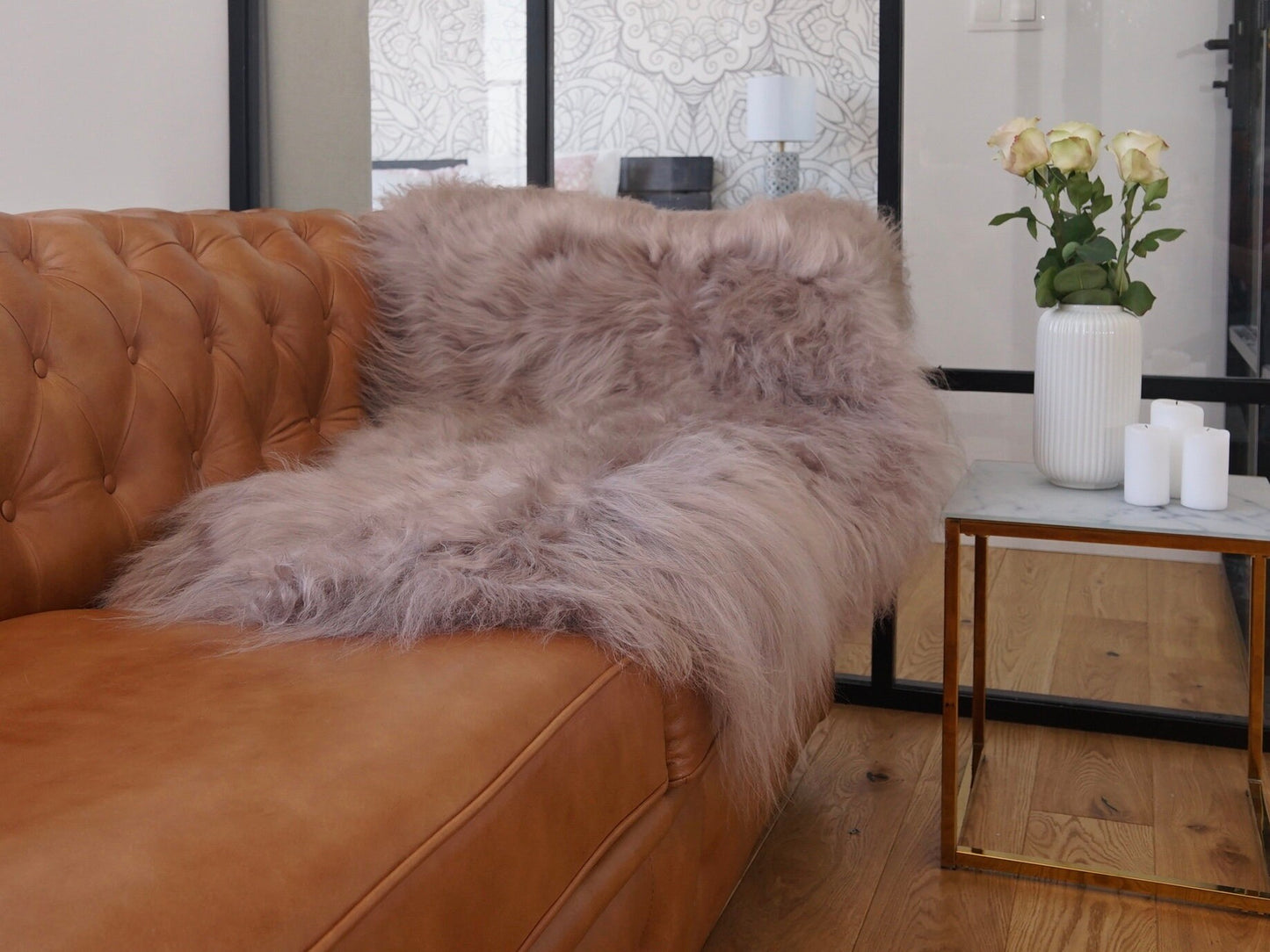 SHEEPSKIN Beige Brown Throw Genuine leather Sheep Skin 50"x 30" Decorative White Rug Natural Throw Rugs Carpet Rugs Che