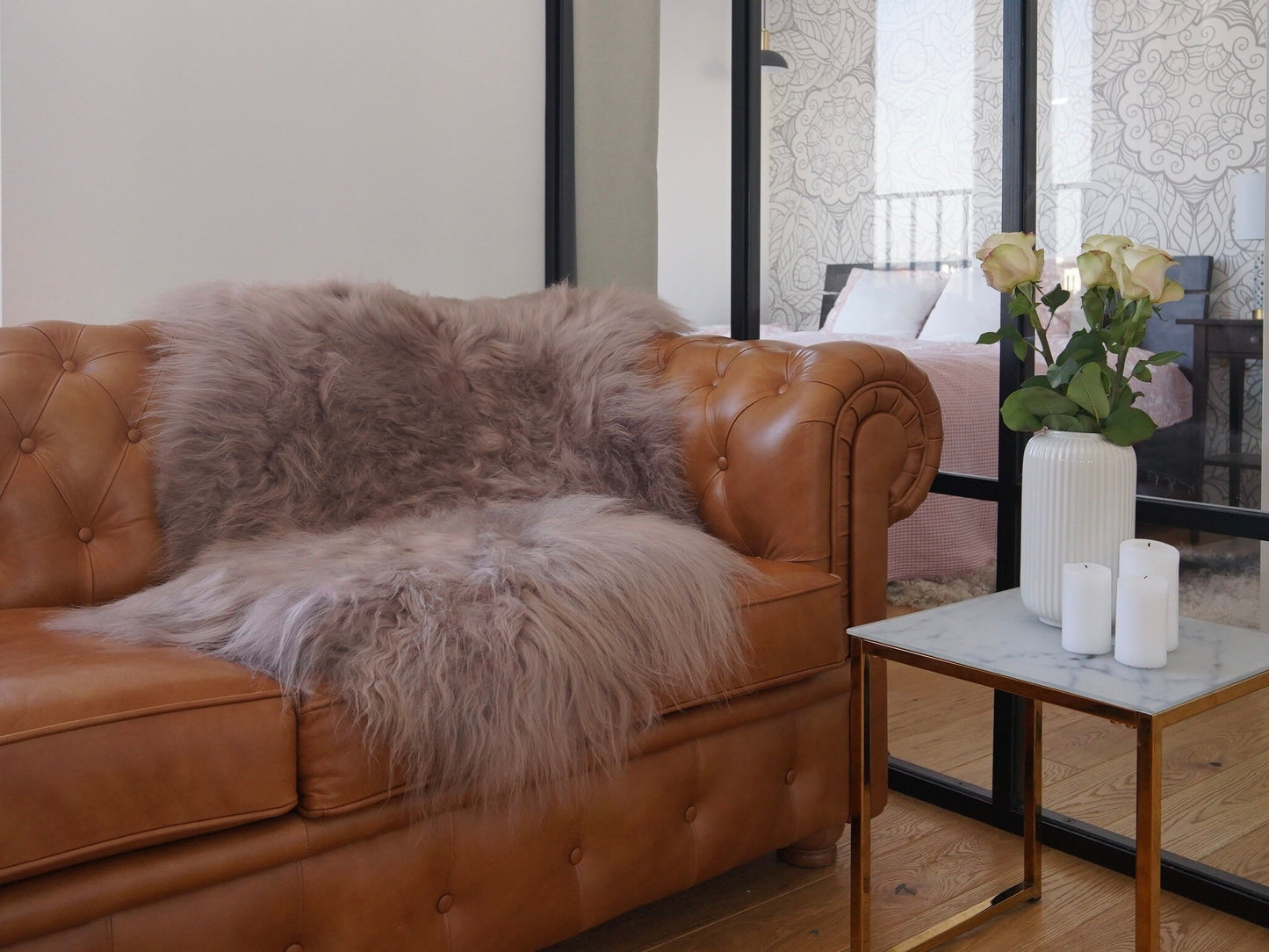 SHEEPSKIN Beige Brown Throw Genuine leather Sheep Skin 50"x 30" Decorative White Rug Natural Throw Rugs Carpet Rugs Che