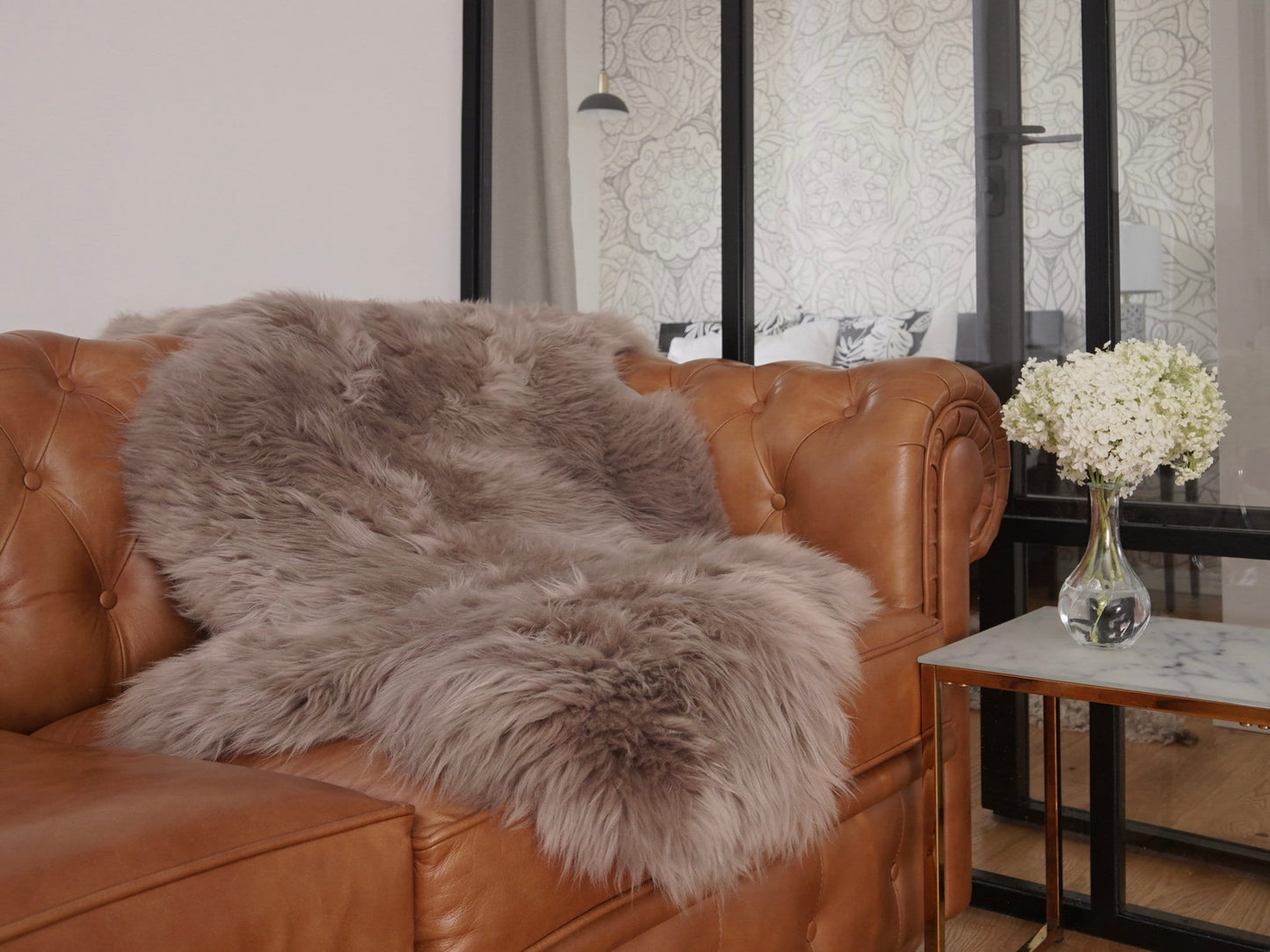 SHEEPSKIN Brown Throw Genuine leather Sheep Skin 50"x 30" Decorative Brown Creamy Rug Natural Throw Rugs Carpet Rugs Che