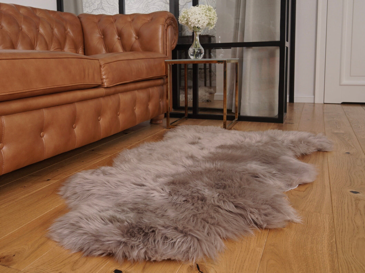 SHEEPSKIN Brown Throw Genuine leather Sheep Skin 50"x 30" Decorative Brown Creamy Rug Natural Throw Rugs Carpet Rugs Che