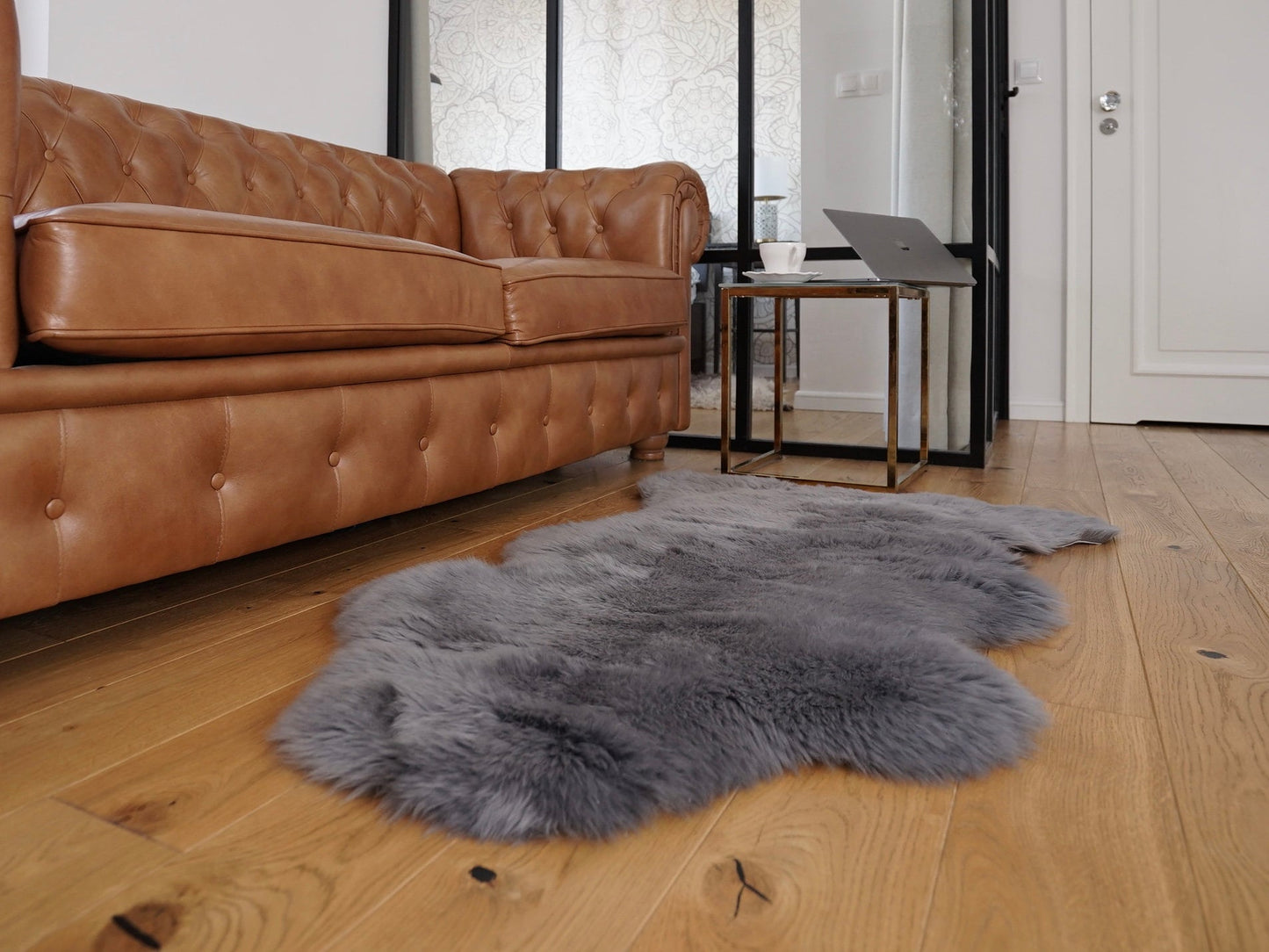 SHEEPSKIN Grey Throw Genuine leather Sheep Skin Decorative rug, Gray comfy, cozy, hair is very thick, shiny,scandinavian rug !