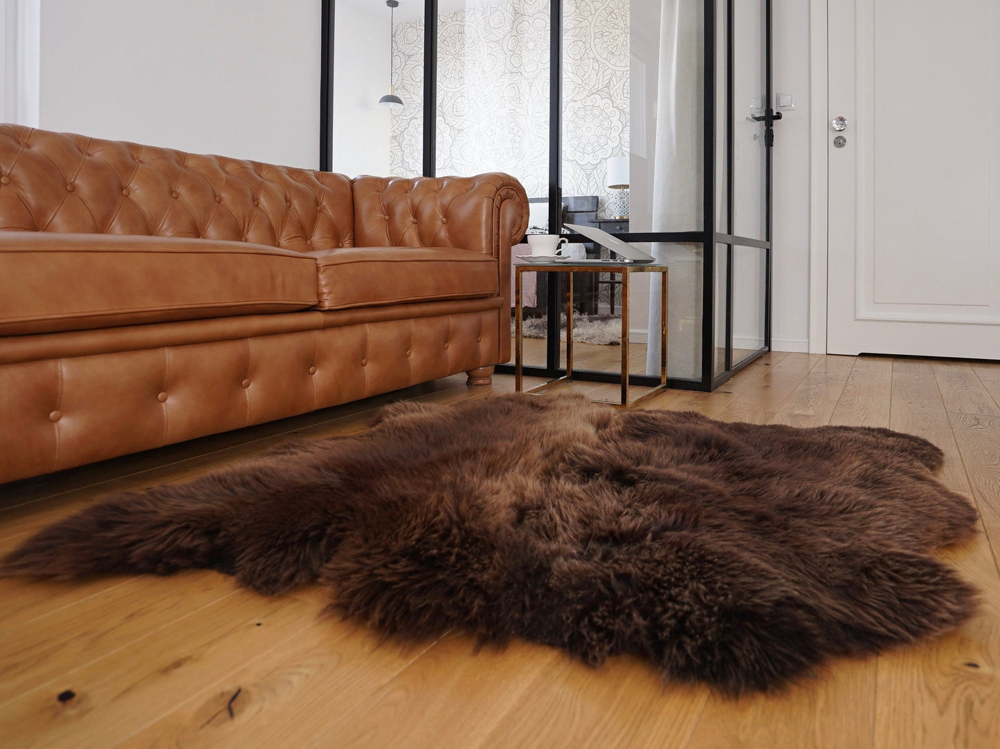GIANT SHEEPSKIN Double Brown Throw Genuine leather Sheep Skin 50" x 50" Decorative rug Natural comfy, cozy, hair is very thick, shiny