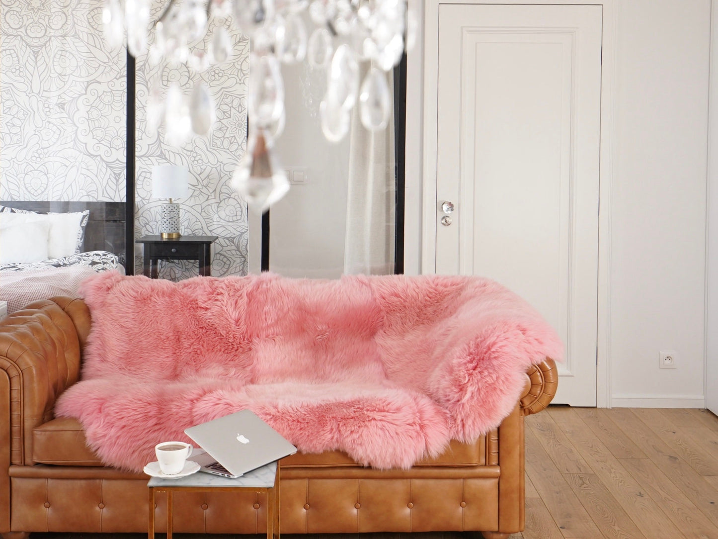 GIANT SHEEPSKIN Pink X Throw Genuine leather Sheep Skin 70" x 50" Decorative rug Natural comfy,cozy, hair is very thick, shiny !