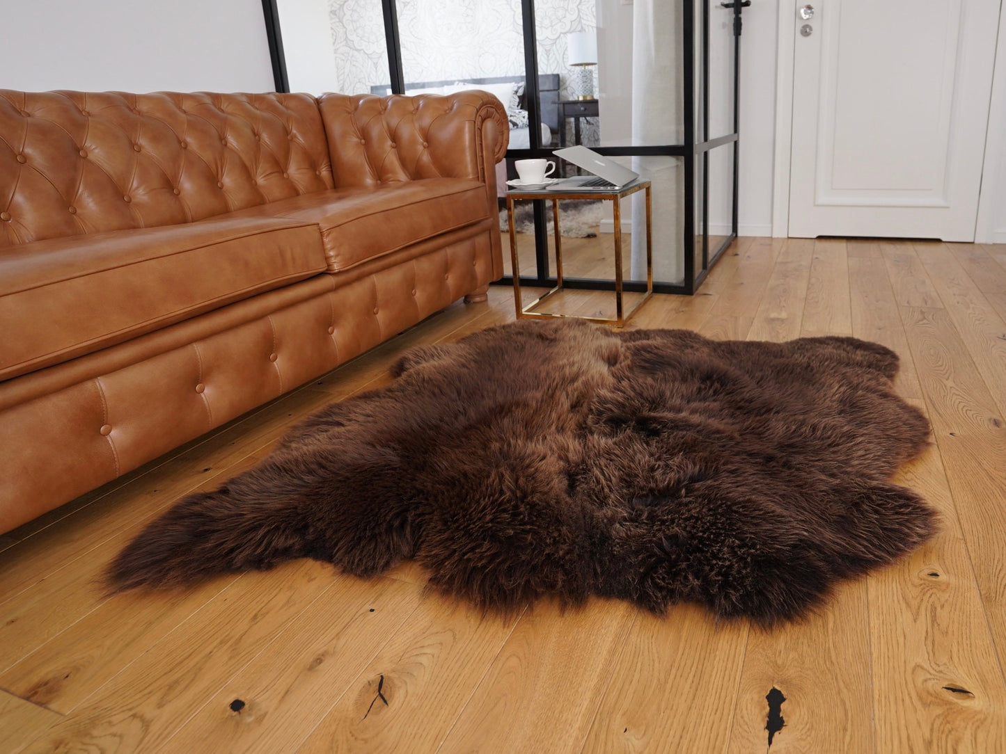 GIANT SHEEPSKIN Double Brown Throw Genuine leather Sheep Skin 50" x 50" Decorative rug Natural comfy, cozy, hair is very thick, shiny
