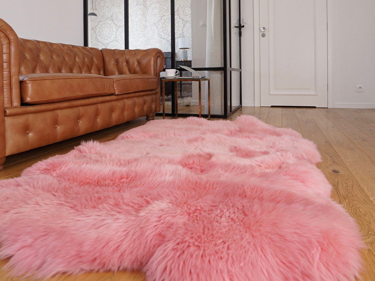 GIANT SHEEPSKIN Pink X Throw Genuine leather Sheep Skin 70" x 50" Decorative rug Natural comfy,cozy, hair is very thick, shiny !