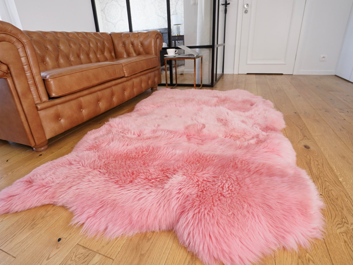 GIANT SHEEPSKIN Triple Pink Throw Genuine leather Sheep Skin 64" x 46" Decorative rug Natural comfy,cozy, hair is very thick, shiny !