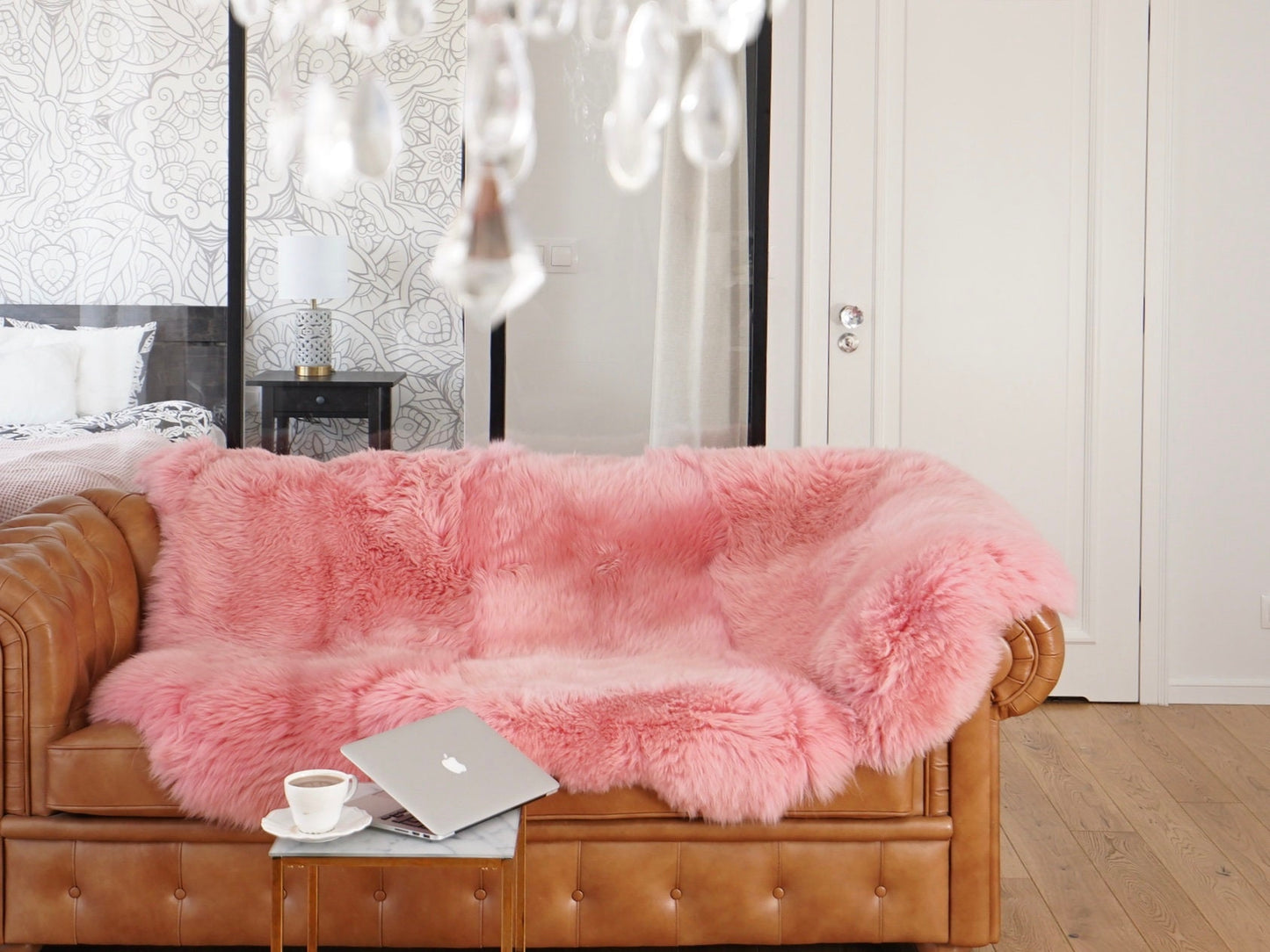 GIANT SHEEPSKIN Pink X Throw Genuine leather Sheep Skin 70" x 50" Decorative rug Natural comfy,cozy, hair is very thick, shiny !