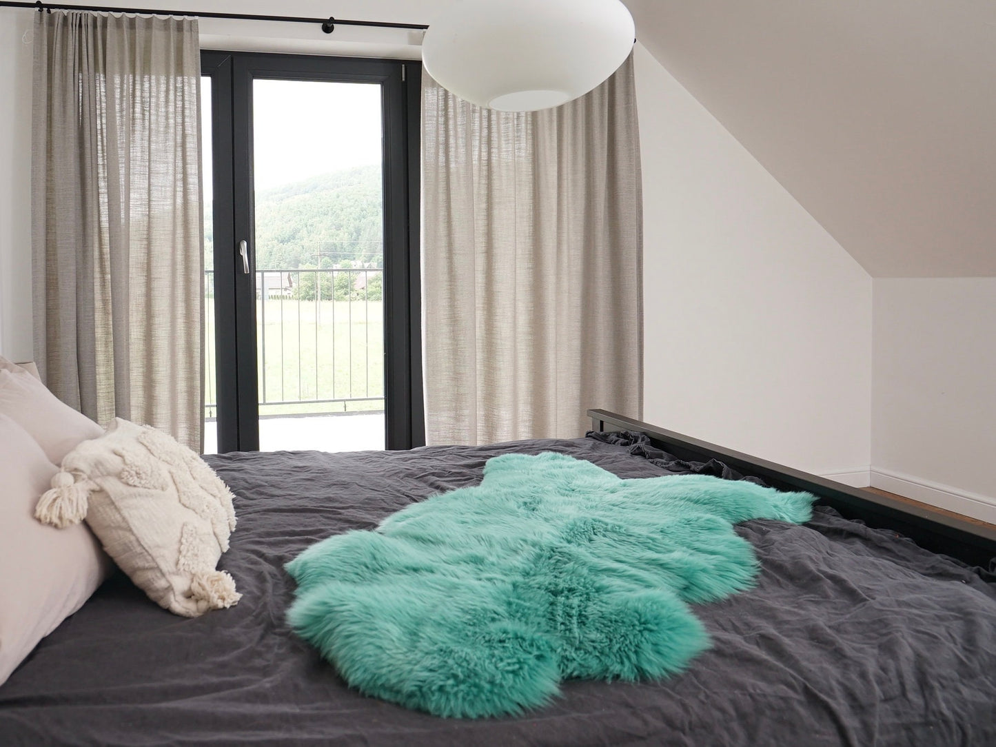 Regular SHEEPSKIN mint green Throw Genuine leather Sheep Skin 48 " x 28" Decorative rug Natural comfy, cozy, hiny !