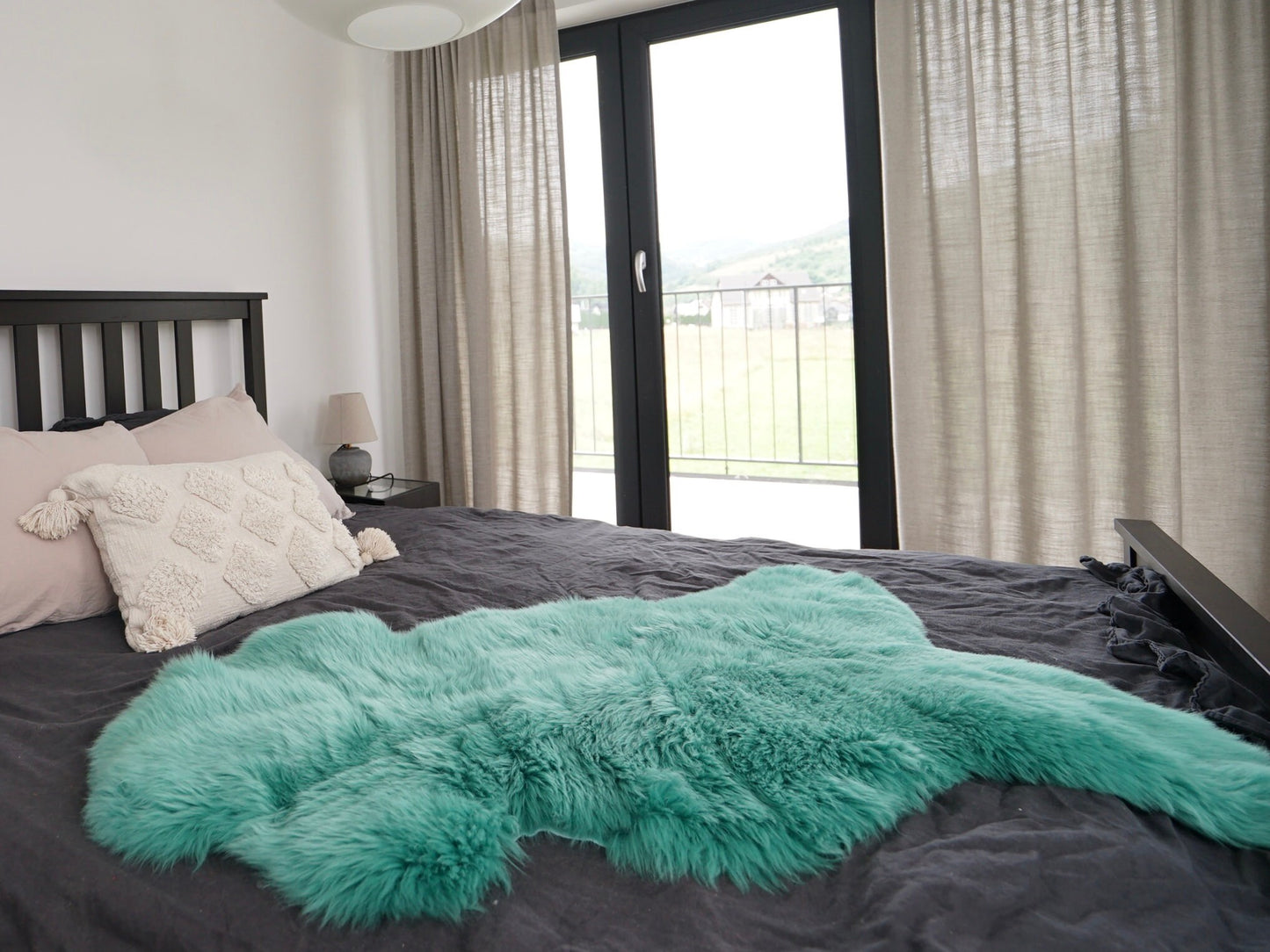 Regular SHEEPSKIN mint green Throw Genuine leather Sheep Skin 48 " x 28" Decorative rug Natural comfy, cozy, hiny !