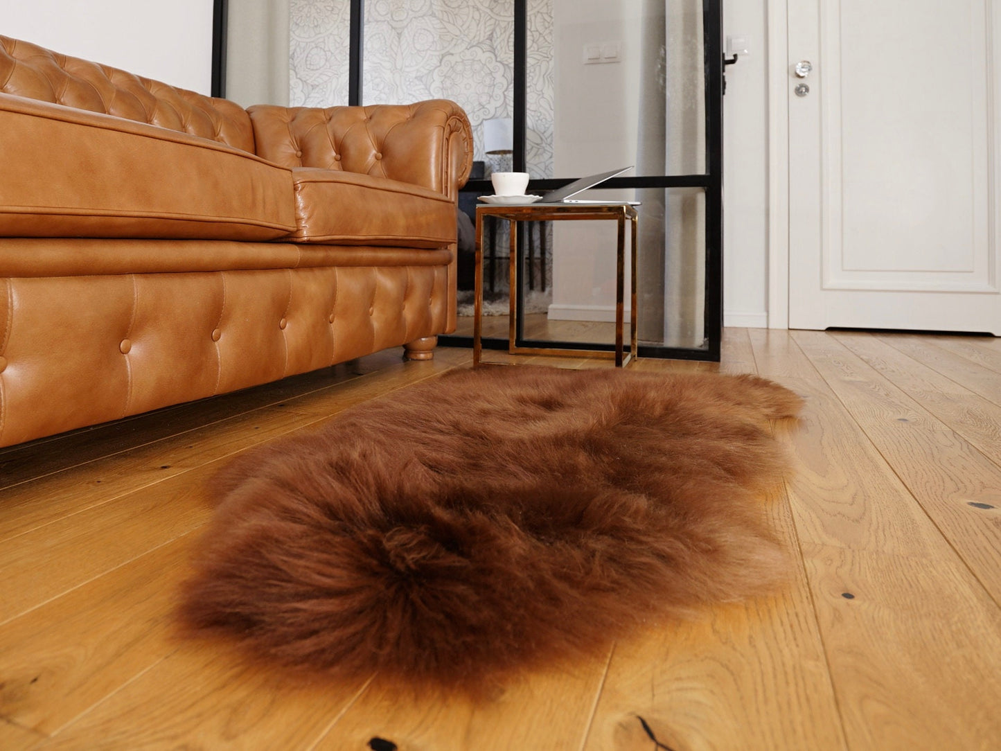 SHEEPSKIN Brown Throw Genuine BT2 leather Sheep Skin Decorative rug brown comfy, cozy, hair is very thick, shiny, 48"/ 26"