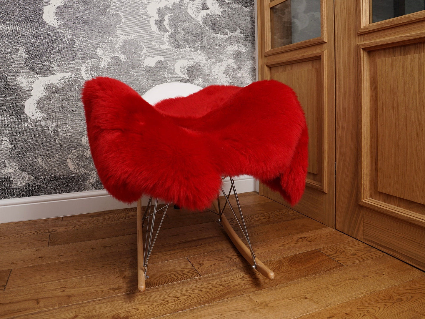 SHEEPSKIN Red X Throw Genuine leather Sheep Skin Decorative rug green comfy, cozy, hair is very thick, shiny !