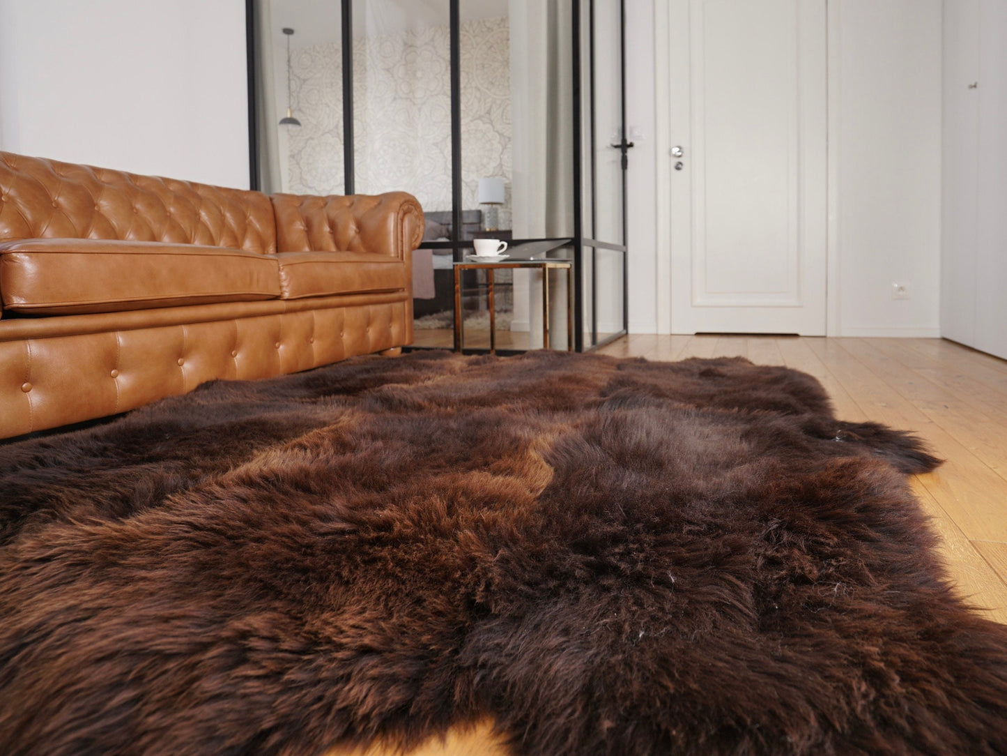 GIANT RUG Sexto SHEEPSKIN Six 80" x 70" Brown Throw Genuine Leather Sheep Skins Decorative rug - White comfy, cozy, Throw Rugs Carpet