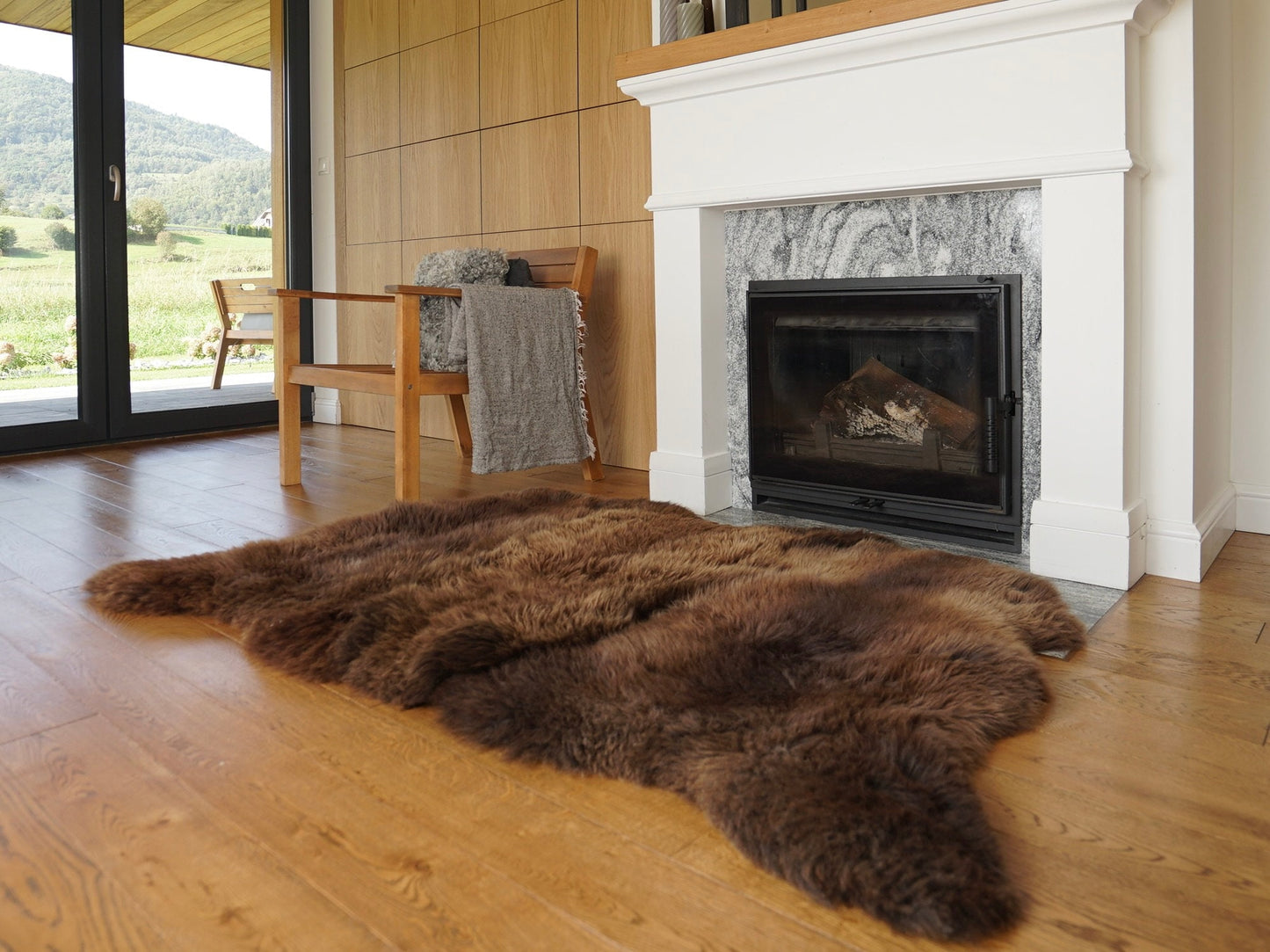 GIANT SHEEPSKIN Triple XXL Brown Throw Genuine leather Sheep Skin 64" x 46" Decorative rug Natural comfy cozy Scandinavian sheepskin rug boho