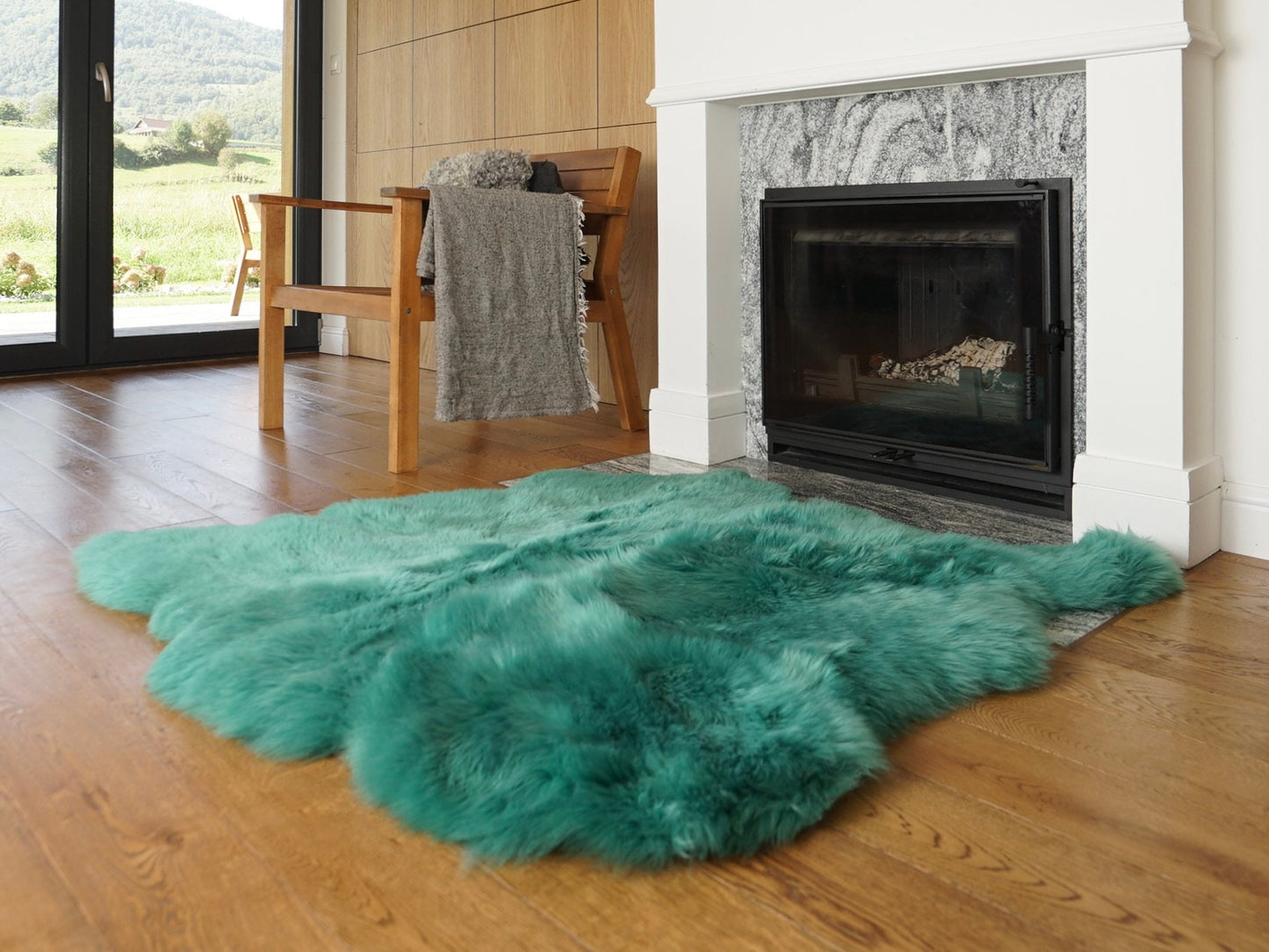 GIANT SHEEPSKIN Double XXL Aqua Throw Genuine leather Sheep Skin 46 "x 46" Decorative rug Natural comfy, hair is very thick, shiny !