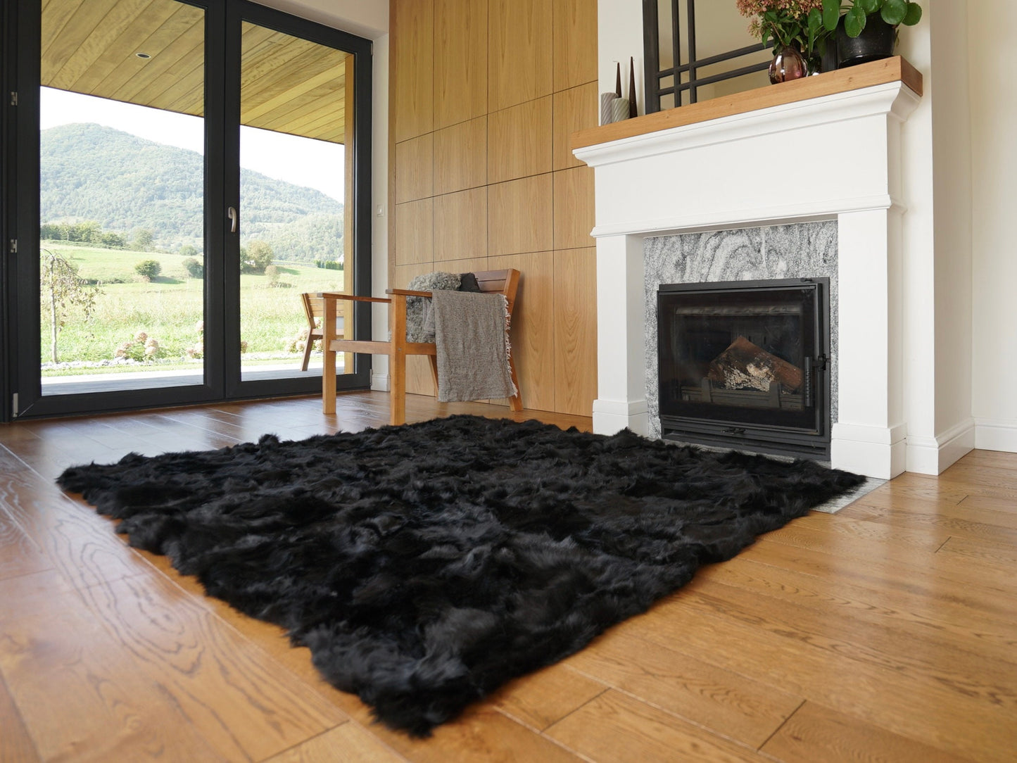 Genuine Toscana Lamb Sheepskin Throw Blanket Rug Black Bed Spread Sofa Throw Gray Rug Black Rug Large Rug