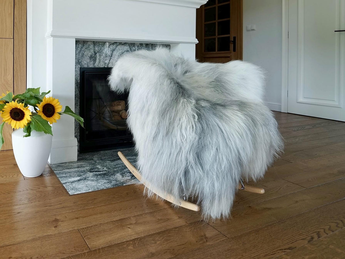 SHEEPSKIN WHITE & Gray Throw Natural color Genuine leather Sheep Skin 54"x 34" Decorative rug XG11 Natural comfy, cozy, very thick, shiny