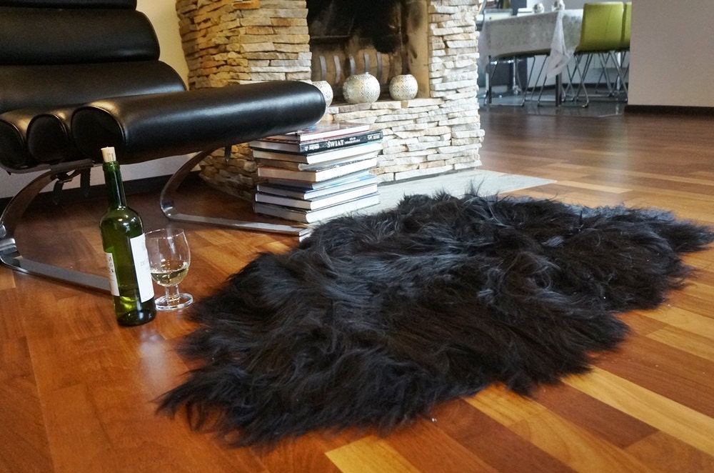 SHEEPSKIN ICELANDIC Black X Black Rug Genuine Natural Sheepskin Rug Rugs Carpet Outdoor Rugs Cheap Rugs Shag Rug Throw