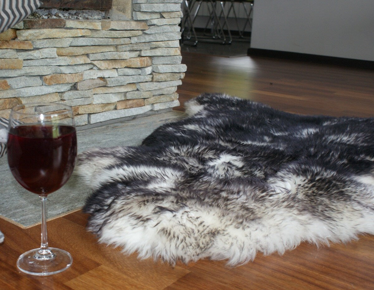 Original Black Mouflon 46" x 28" Genuine Natural Sheepskin Natural Sheepskin Rugs Exclusive Rug Gray Carpet Outdoor Cheap Rugs Shag