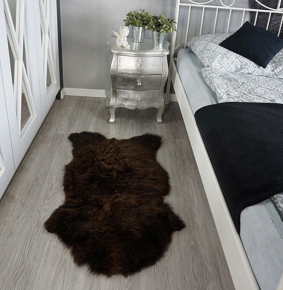 SHEEPSKIN Brown Throw Genuine Leather 28" x 48" Sheep Skin Decorative Rug comfy, cozy Rug Gray Rugs Carpet Outdoor Rugs Cheap Rugs Shag