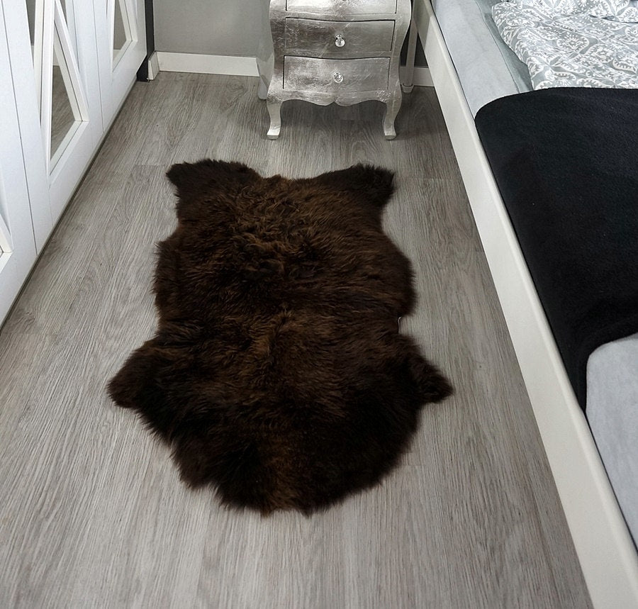 SHEEPSKIN Brown Throw Genuine Leather 28" x 48" Sheep Skin Decorative Rug comfy, cozy Rug Gray Rugs Carpet Outdoor Rugs Cheap Rugs Shag