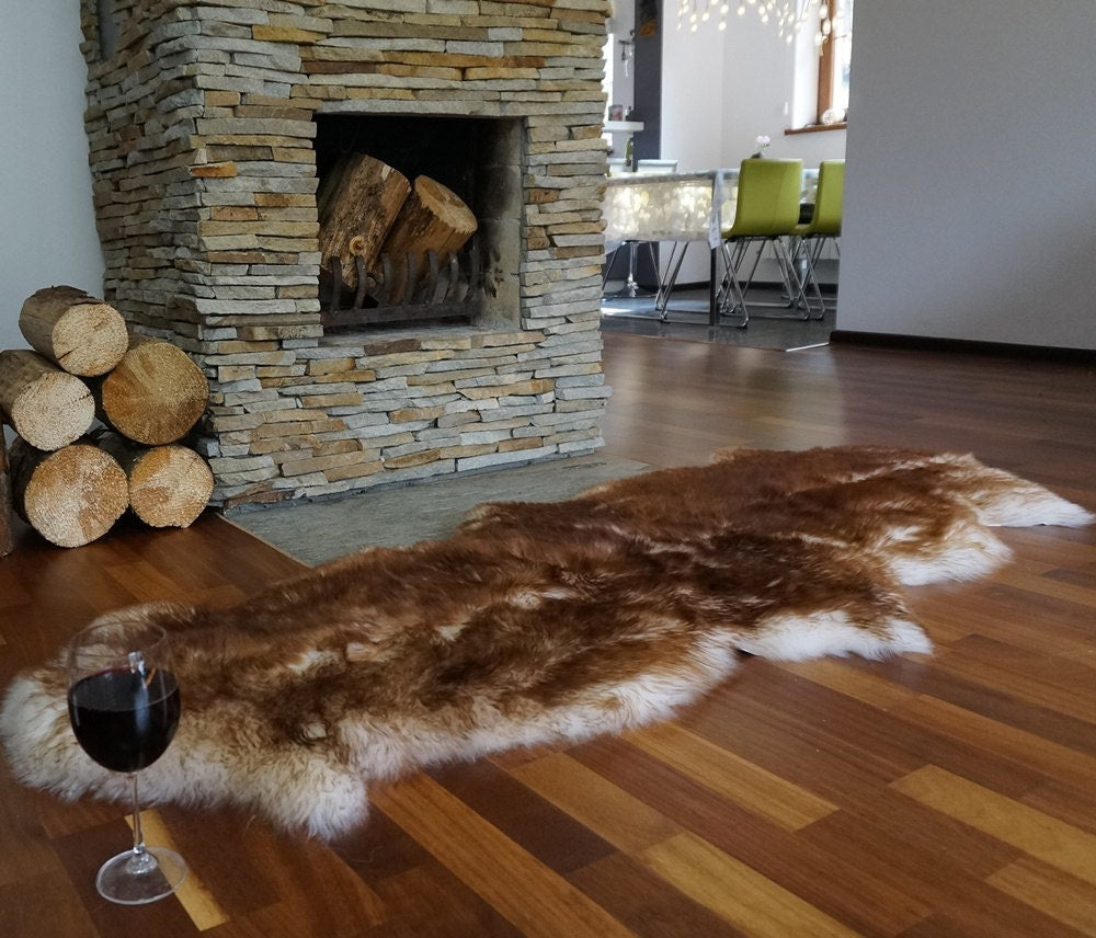 GIANT SHEEPSKIN Double X Mouflon Throw Genuine leather Sheep Skin 79" x 30" Decorative rug Natural comfy,cozy, hair is very thick, shiny !