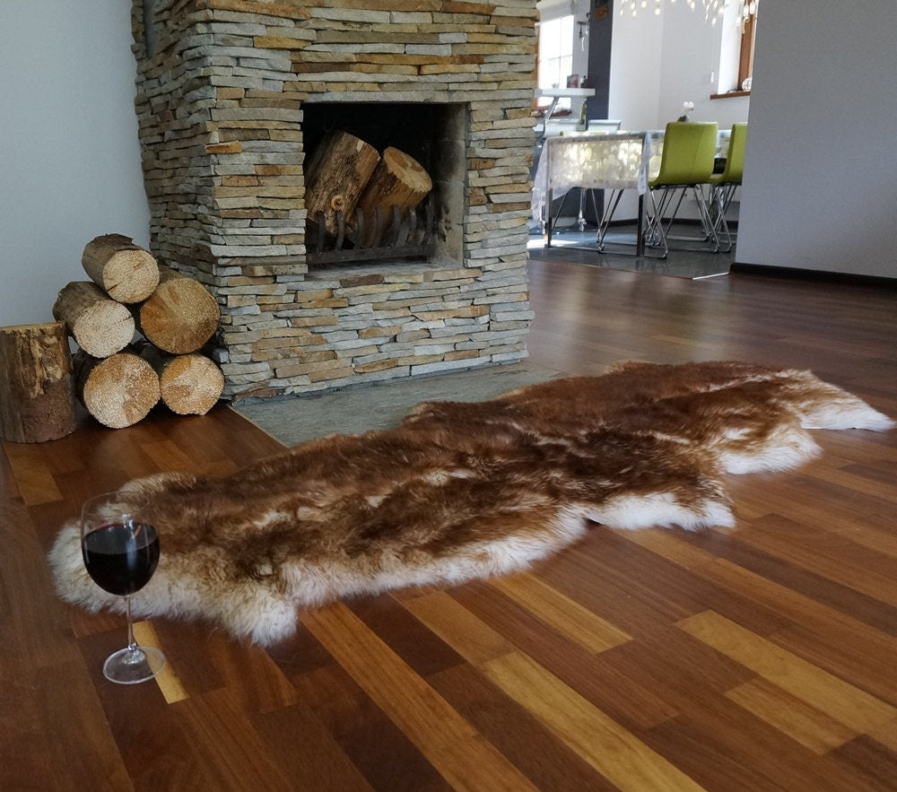 GIANT SHEEPSKIN Double X Mouflon Throw Genuine leather Sheep Skin 79" x 30" Decorative rug Natural comfy,cozy, hair is very thick, shiny !
