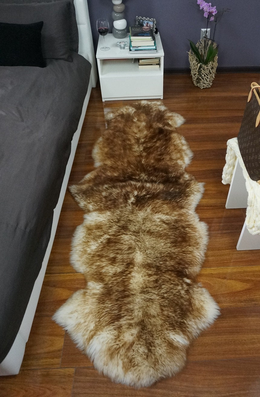 GIANT SHEEPSKIN Double XXL Mouflon Throw Genuine leather Sheep Skin 79"x32" Decorative rug Natural comfy,cozy, hair is very thick, shiny !