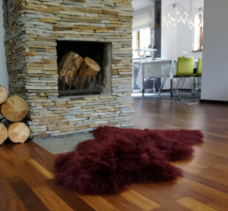 SHEEPSKIN Burgundy Throw Genuine leather Sheep Skin Decorative rug brown comfy, cozy, hair is very thick, shiny !