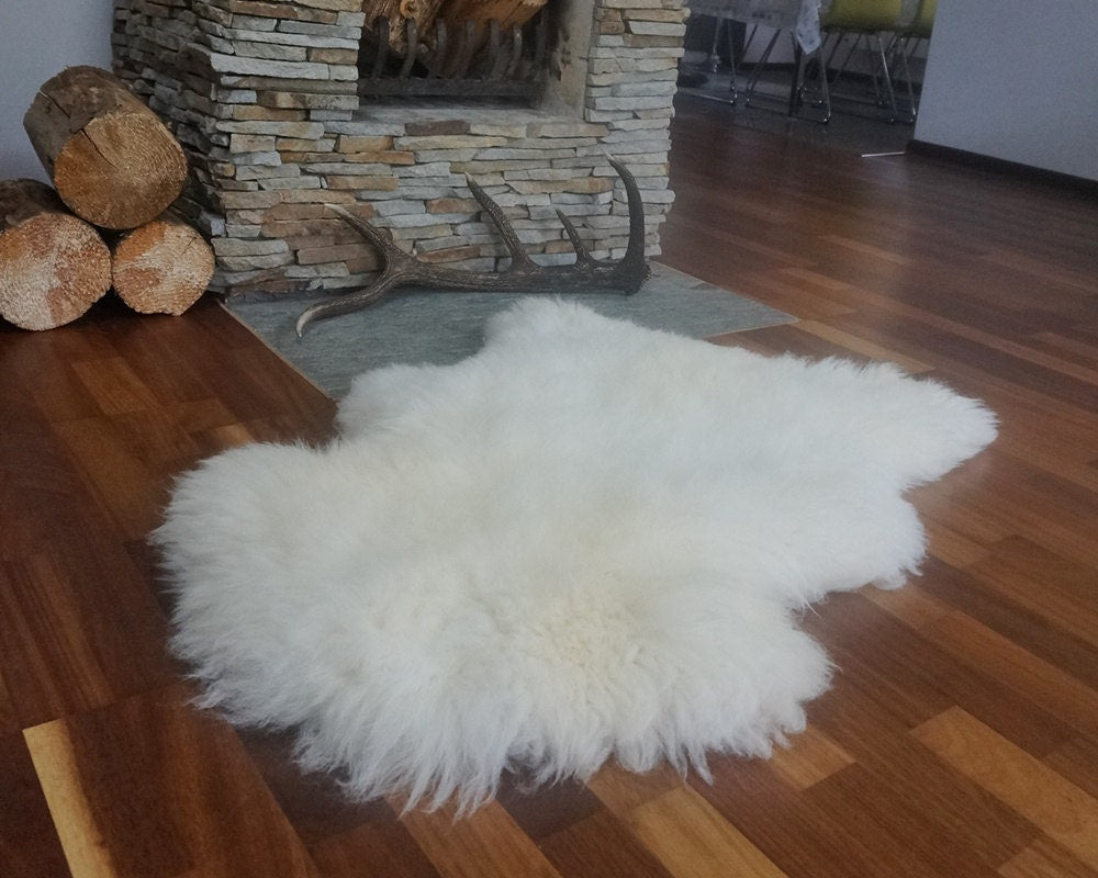 Original Big White Natural Sheepskin Rug Exclusive rug 46" x 26" Cheap Throw Rugs Rug For Sale Extremally Soft Shaggy Rug, Fur Rug