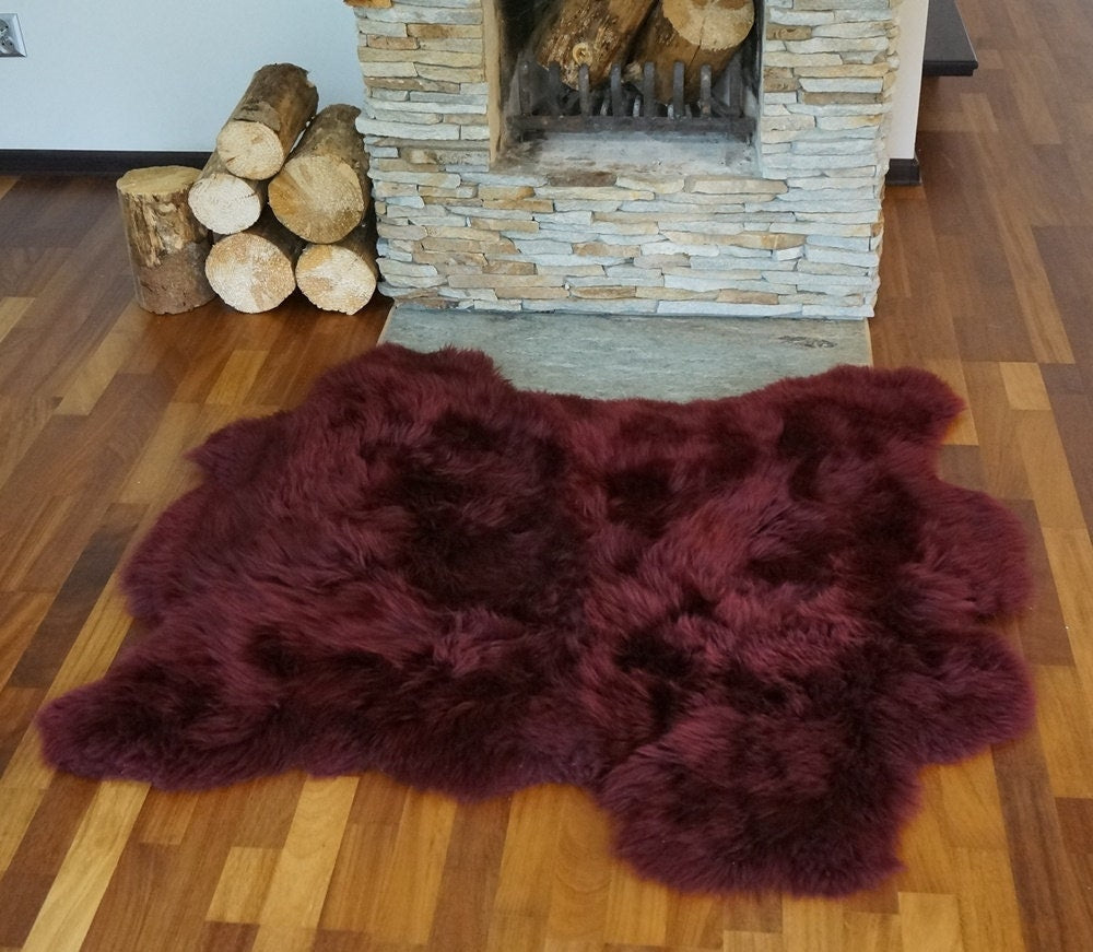 DOUBLE Original GIANT X 48 "x 48" Burgundy Genuine Natural Sheepskin Rug Exclusive rug