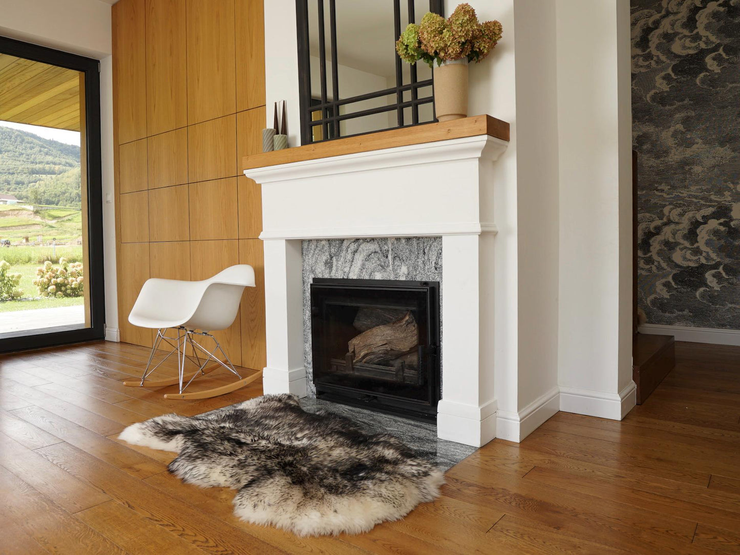 Natural Sheepskin Rug with Black-Dyed Wool Tips, Soft Fluffy Genuine Wool Pelt, 50 x 30 Inch Luxury Accent for Bedroom, Chair, Bench, or Cozy Corner